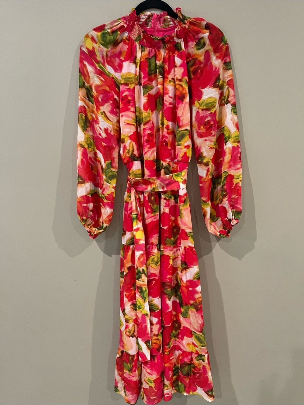 Taylor Vibrant Pink & Green Floral Long-Sleeve Midi Dress